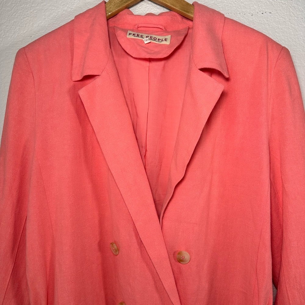 Free People Coral Pink‎ Double Breasted Belted Blazer Jacket Womens Large L - Picture 5 of 8